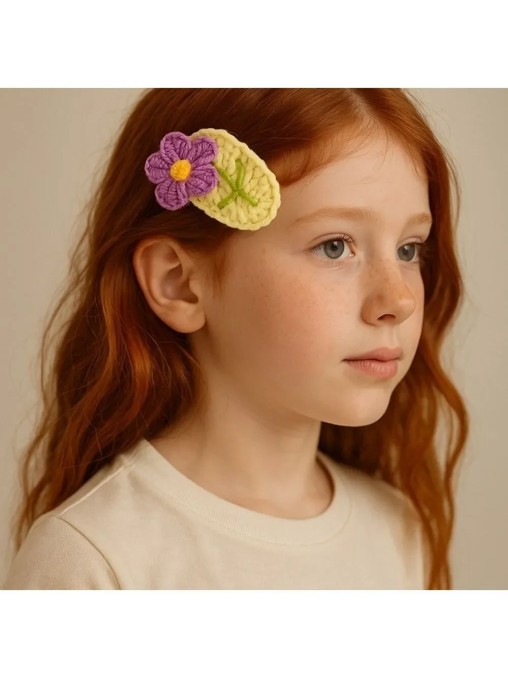 Hand Knit Crochet Hair Clip Handmade Purple Botanical